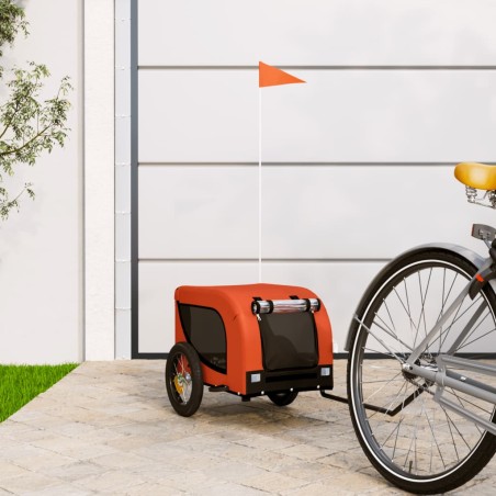 vidaXL Remolque de bicicleta mascotas hierro tela Oxford naranja negro