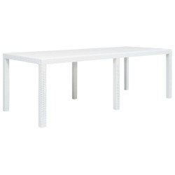 vidaXL Mesa de jardín plástico aspecto de ratán blanco 220x90x72 cm 