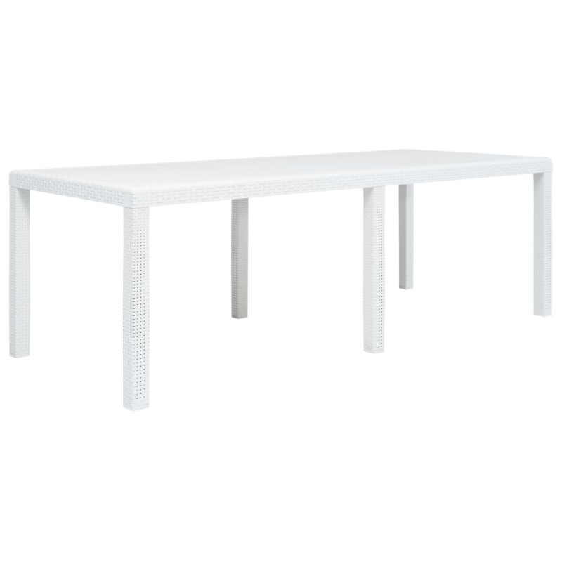 vidaXL Mesa de jardín plástico aspecto de ratán blanco 220x90x72 cm 