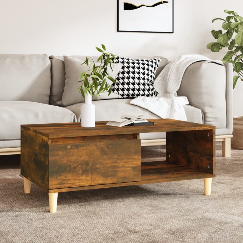 vidaXL Mesa de centro madera contrachapada roble ahumado 90x50x36,5 cm vidaXL Mesa de centro madera contrachapada roble ahumado 90x50x36,5 cm