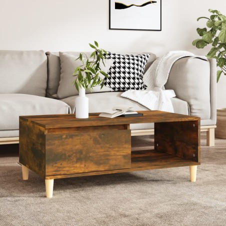 vidaXL Mesa de centro madera contrachapada roble ahumado 90x50x36,5 cm