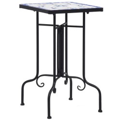 vidaXL Mesa auxiliar de mosaico cerámica azul y blanco