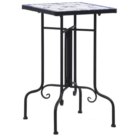 vidaXL Mesa auxiliar de mosaico cerámica azul y blanco
