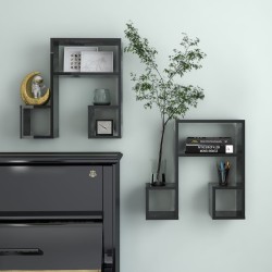 vidaXL Estantes de pared 2 uds contrachapado negro brillo 50x15x50 cm