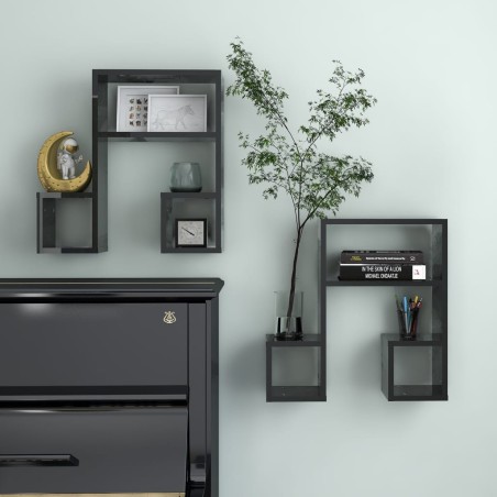vidaXL Estantes de pared 2 uds contrachapado negro brillo 50x15x50 cm