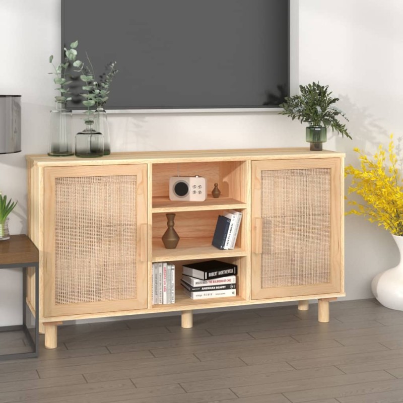 vidaXL Aparador marrón madera pino maciza y ratán natural 105x30x60 cm