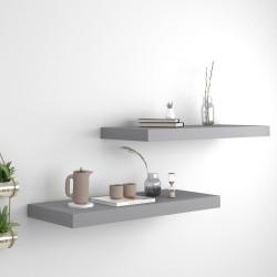 vidaXL Estante flotante pared 2 uds gris MDF 60x23,5x3,8 cm