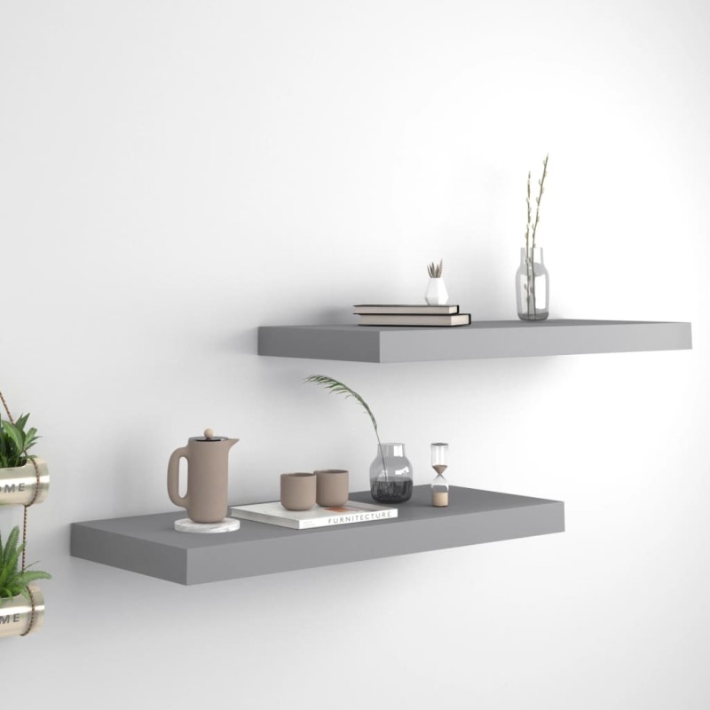 vidaXL Estante flotante pared 2 uds gris MDF 60x23,5x3,8 cm vidaXL Estante flotante pared 2 uds gris MDF 60x23,5x3,8 cm