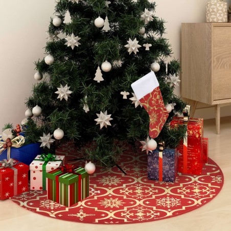 vidaXL Falda del árbol de Navidad de lujo con calcetín tela roja 90 cm