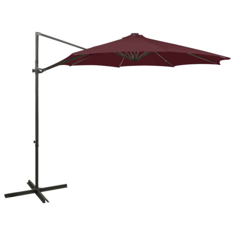 vidaXL Sombrilla voladiza con poste y luces LED burdeos 300 cm vidaXL Sombrilla voladiza con poste y luces LED burdeos 300 cm