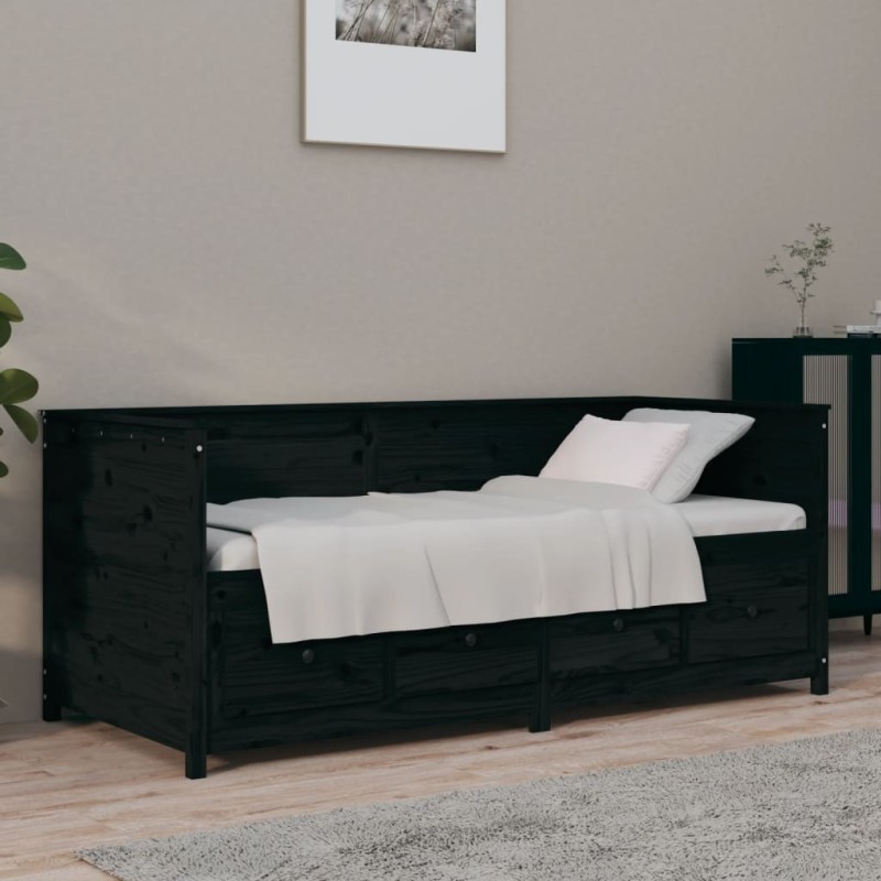vidaXL Sofá cama madera maciza de pino negro 90x190 cm