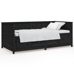 vidaXL Sofá cama madera maciza de pino negro 90x190 cm