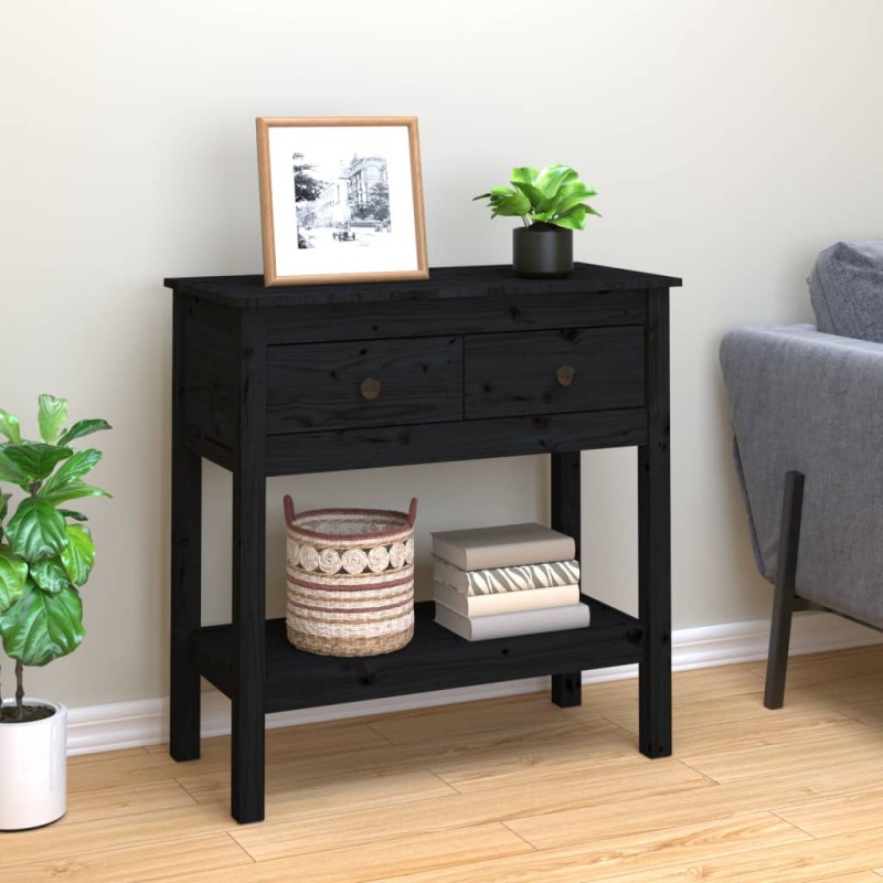 vidaXL Mesa consola de madera maciza de pino negro 75x35x75 cm vidaXL Mesa consola de madera maciza de pino negro 75x35x75 cm