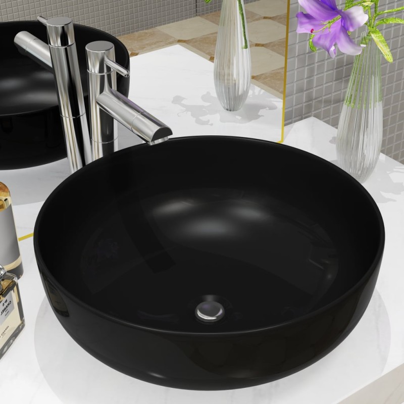 vidaXL Lavabo redondo de cerámica negro 41,5x13,5 cm vidaXL Lavabo redondo de cerámica negro 41,5x13,5 cm