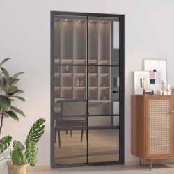 vidaXL Puerta interior vidrio EGS y aluminio negro 102,5x201,5 cm