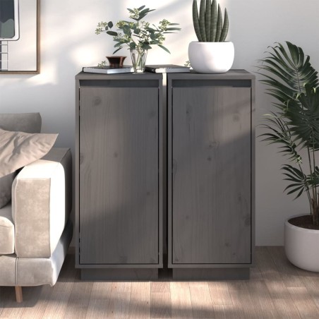 vidaXL Aparador 2 uds madera maciza de pino gris 31,5x34x75 cm