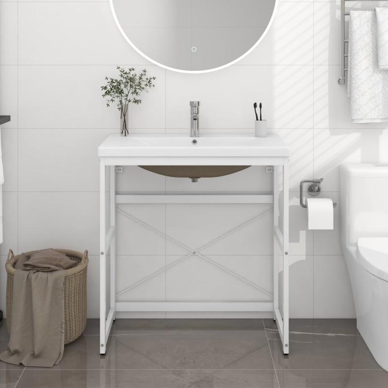vidaXL Estructura de baño con lavabo incorporado hierro blanco vidaXL Estructura de baño con lavabo incorporado hierro blanco
