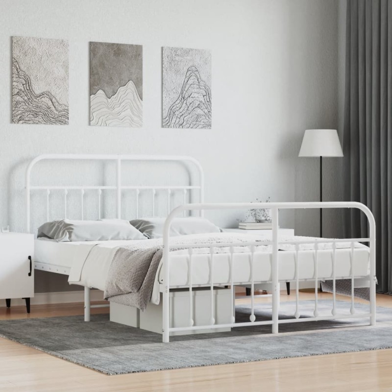 vidaXL Estructura cama metal cabecero y pie de cama blanco 140x190 cm vidaXL Estructura cama metal cabecero y pie de cama blanco 140x190 cm