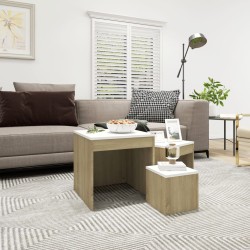vidaXL Mesas apilables 3 pzas madera contrachapada blanco roble Sonoma