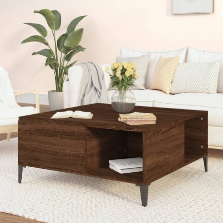 vidaXL Mesa de centro madera contrachapada roble marrón 80x80x36,5 cm