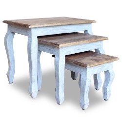 vidaXL Set de 3 mesitas apilables de madera maciza reciclada