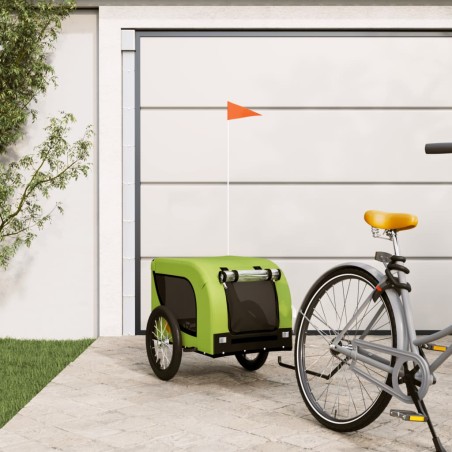 vidaXL Remolque de bicicleta mascotas hierro tela Oxford verde negro