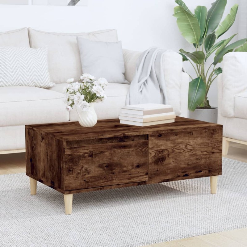 vidaXL Mesa de centro madera contrachapada roble ahumado 90x50x36,5 cm vidaXL Mesa de centro madera contrachapada roble ahumado 90x50x36,5 cm