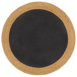 vidaXL Alfombra trenzada yute y algodón redonda negra y natural 90 cm