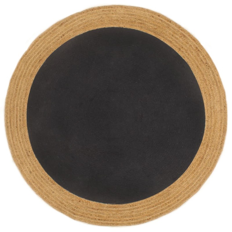 vidaXL Alfombra trenzada yute y algodón redonda negra y natural 90 cm vidaXL Alfombra trenzada yute y algodón redonda negra y natural 90 cm