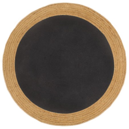 vidaXL Alfombra trenzada yute y algodón redonda negra y natural 90 cm
