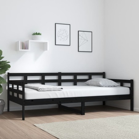 vidaXL Sofá cama madera maciza de pino negro 90x200 cm