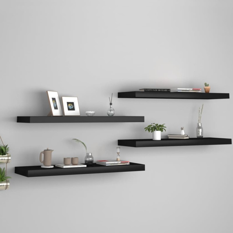 vidaXL Estantes flotantes de pared 4 uds MDF negro 80x23,5x3,8 cm vidaXL Estantes flotantes de pared 4 uds MDF negro 80x23,5x3,8 cm