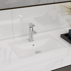 vidaXL Lavabo rectangular de cerámica hueco de grifo/desagüe blanco