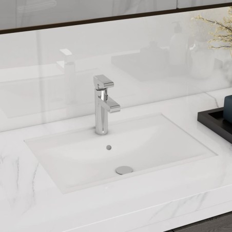 vidaXL Lavabo rectangular de cerámica hueco de grifo/desagüe blanco
