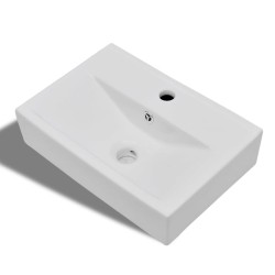 vidaXL Lavabo rectangular de cerámica hueco de grifo/desagüe blanco