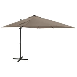 vidaXL Sombrilla voladiza con poste y luces LED gris taupé 250 cm