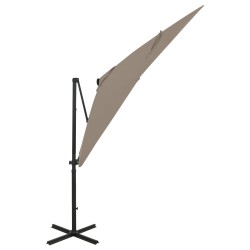 vidaXL Sombrilla voladiza con poste y luces LED gris taupé 250 cm