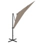 vidaXL Sombrilla voladiza con poste y luces LED gris taupé 250 cm vidaXL Sombrilla voladiza con poste y luces LED gris taupé 250 cm
