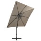 vidaXL Sombrilla voladiza con poste y luces LED gris taupé 250 cm vidaXL Sombrilla voladiza con poste y luces LED gris taupé 250 cm