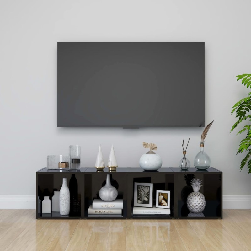 vidaXL Muebles TV 4 uds madera contrachapada negro brillo 37x35x37 cm vidaXL Muebles TV 4 uds madera contrachapada negro brillo 37x35x37 cm
