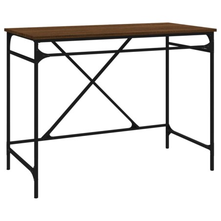 vidaXL Escritorio hierro madera contrachapada marrón roble 100x50x75cm