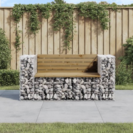 vidaXL Banco jardín con gaviones madera pino impregnada 143x71x65,5 cm