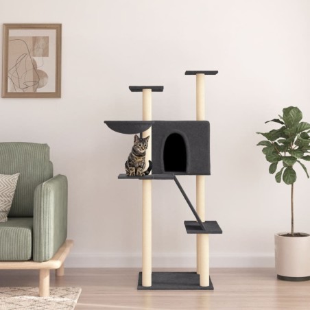 vidaXL Rascador para gatos con postes de sisal gris oscuro 143 cm