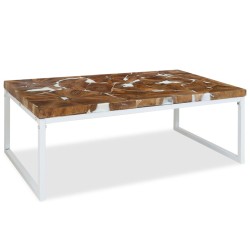 vidaXL Mesa de centro de teca y resina 110x60x40 cm