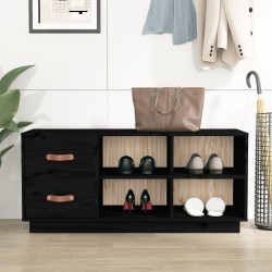 vidaXL Banco zapatero madera maciza de pino negro 100x34x45 cm