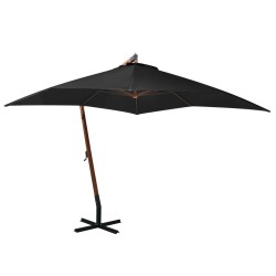 vidaXL Sombrilla colgante con palo madera maciza de abeto negro 3x3 m