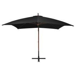 vidaXL Sombrilla colgante con palo madera maciza de abeto negro 3x3 m