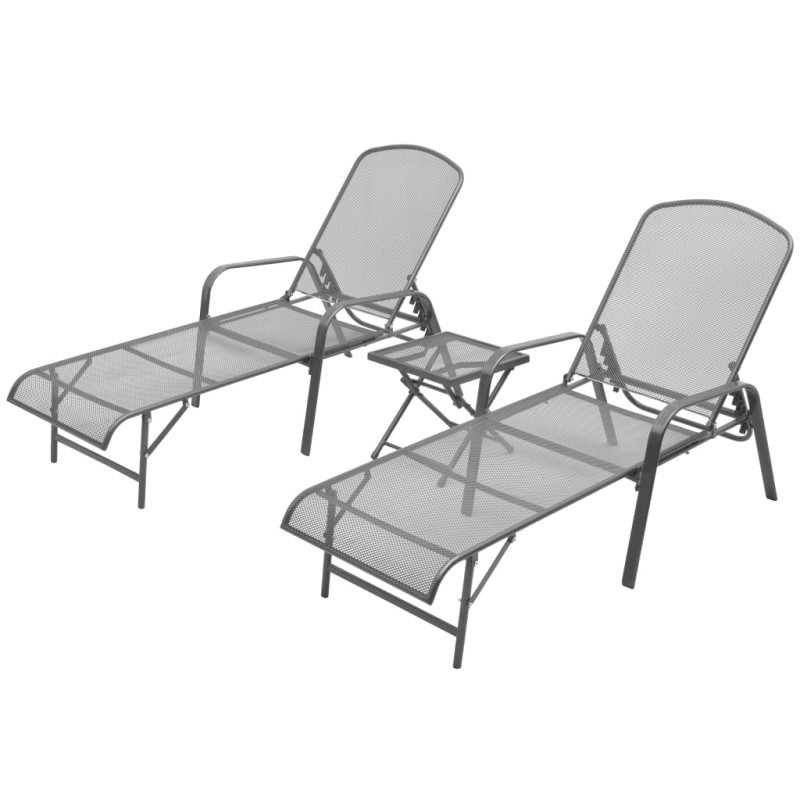 vidaXL Tumbonas con mesita 2 unidades acero gris antracita vidaXL Tumbonas con mesita 2 unidades acero gris antracita