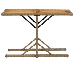 vidaXL Mesa de jardín madera maciza de acacia y ratán sintético beige