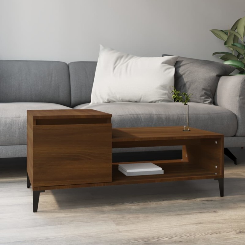 vidaXL Mesa de centro madera contrachapada roble marrón 100x50x45 cm vidaXL Mesa de centro madera contrachapada roble marrón 100x50x45 cm